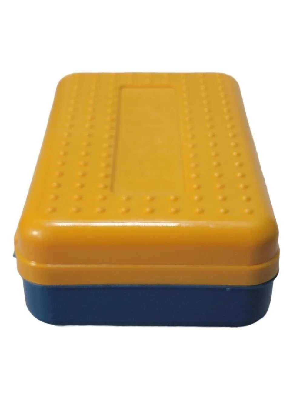 Vintage 90s Spacemaker Hard Pencil Case Box Mustard Top Frosted Teal/Navy Bottom